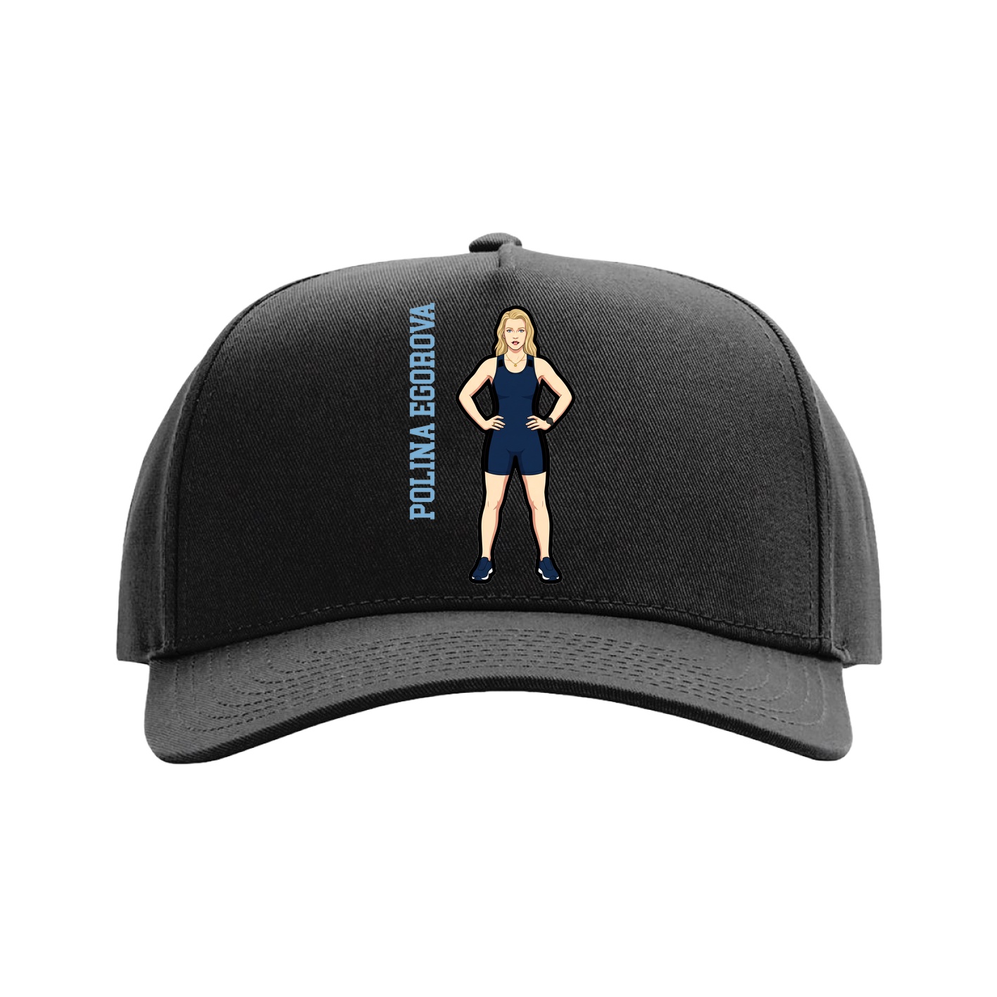 Full Fabric Five-Panel Champ Cap — Name Vertical in Black