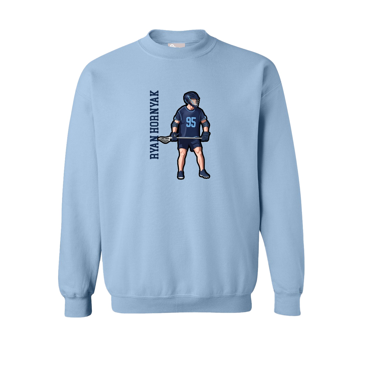 Fleece Crew — Name Vertical in Light Blue