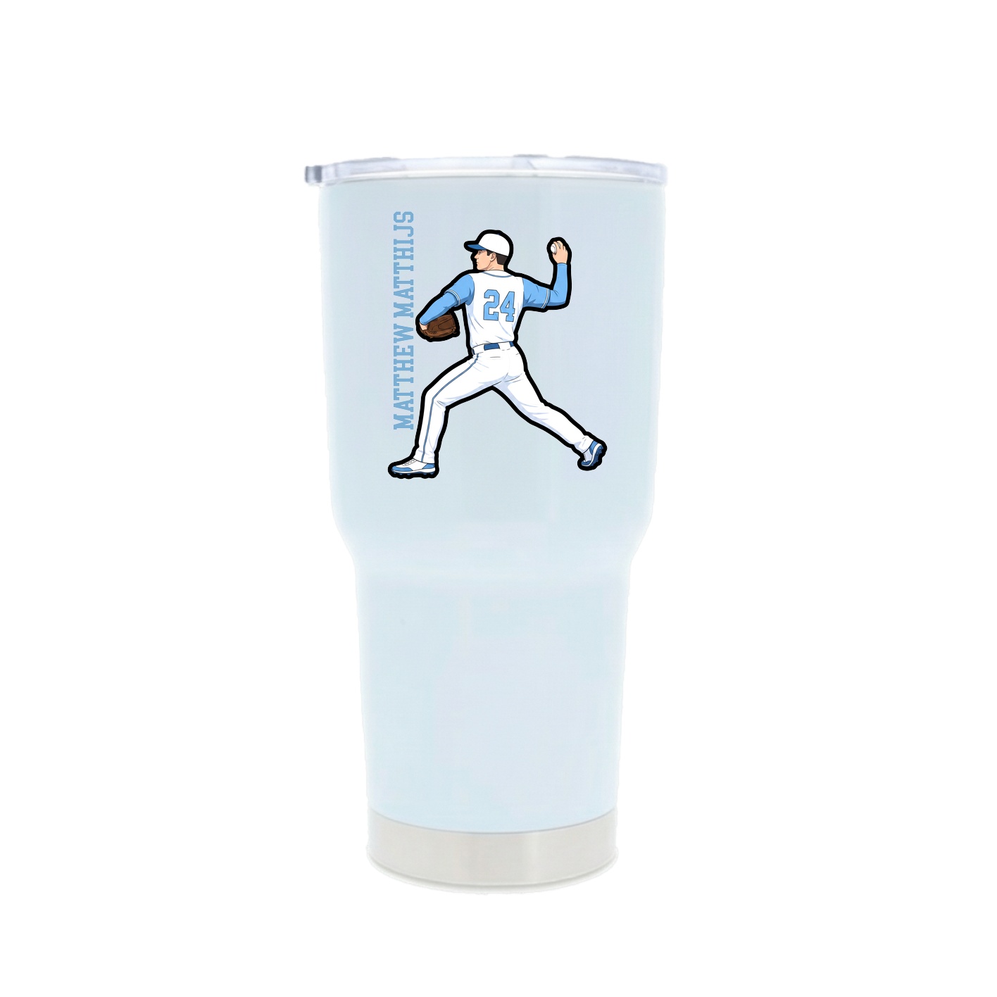 30oz Stainless Steel Tumbler — Name Vertical in White