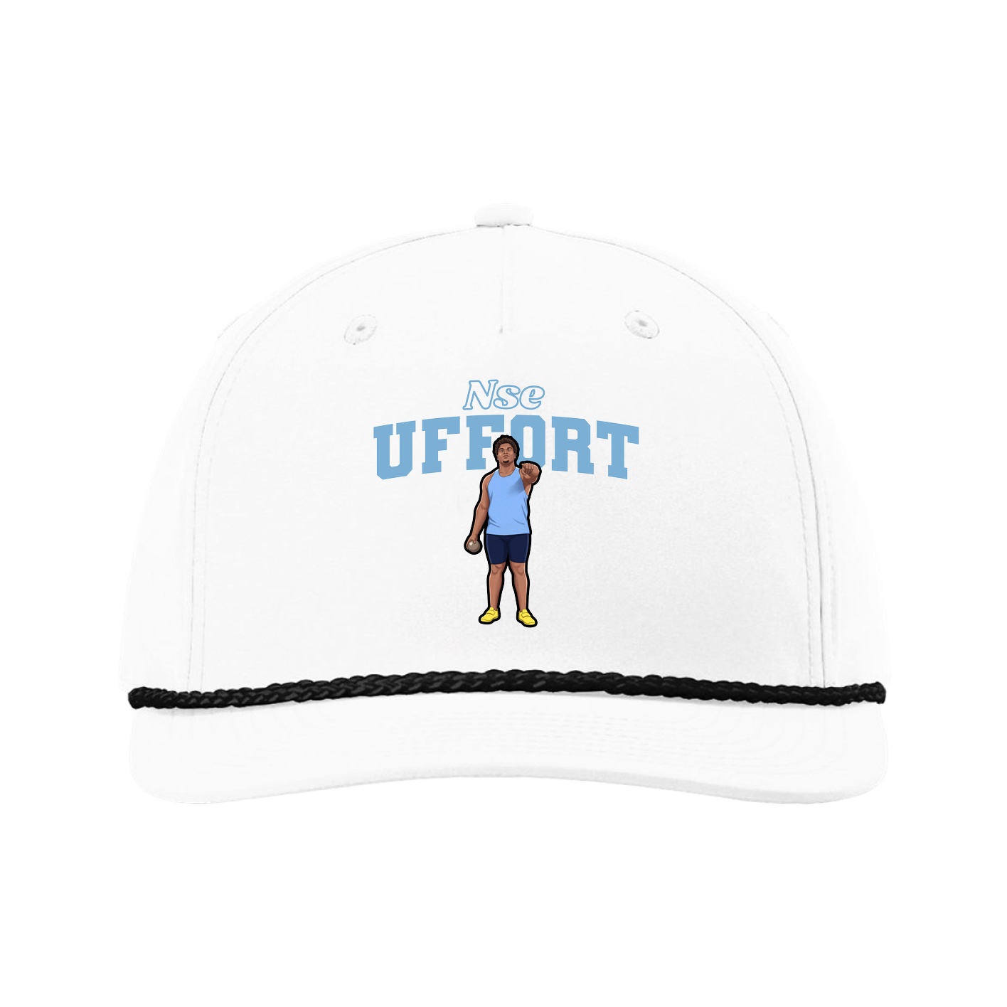 Five-Panel Classic Rope Cap — Name Arch in White