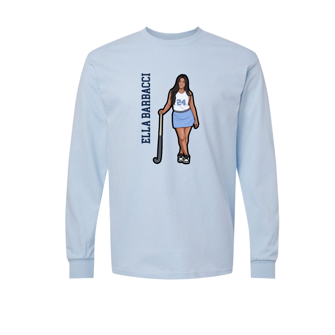 Long Sleeve Tee — Name Vertical in Light Blue