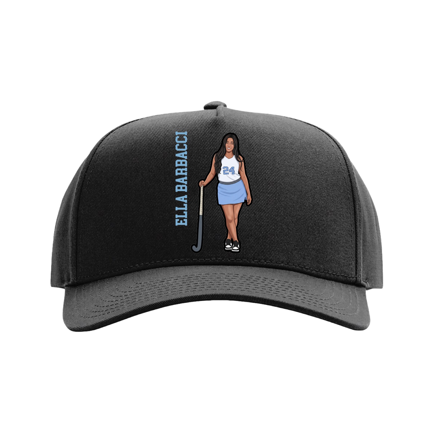 Full Fabric Five-Panel Champ Cap — Name Vertical in Black