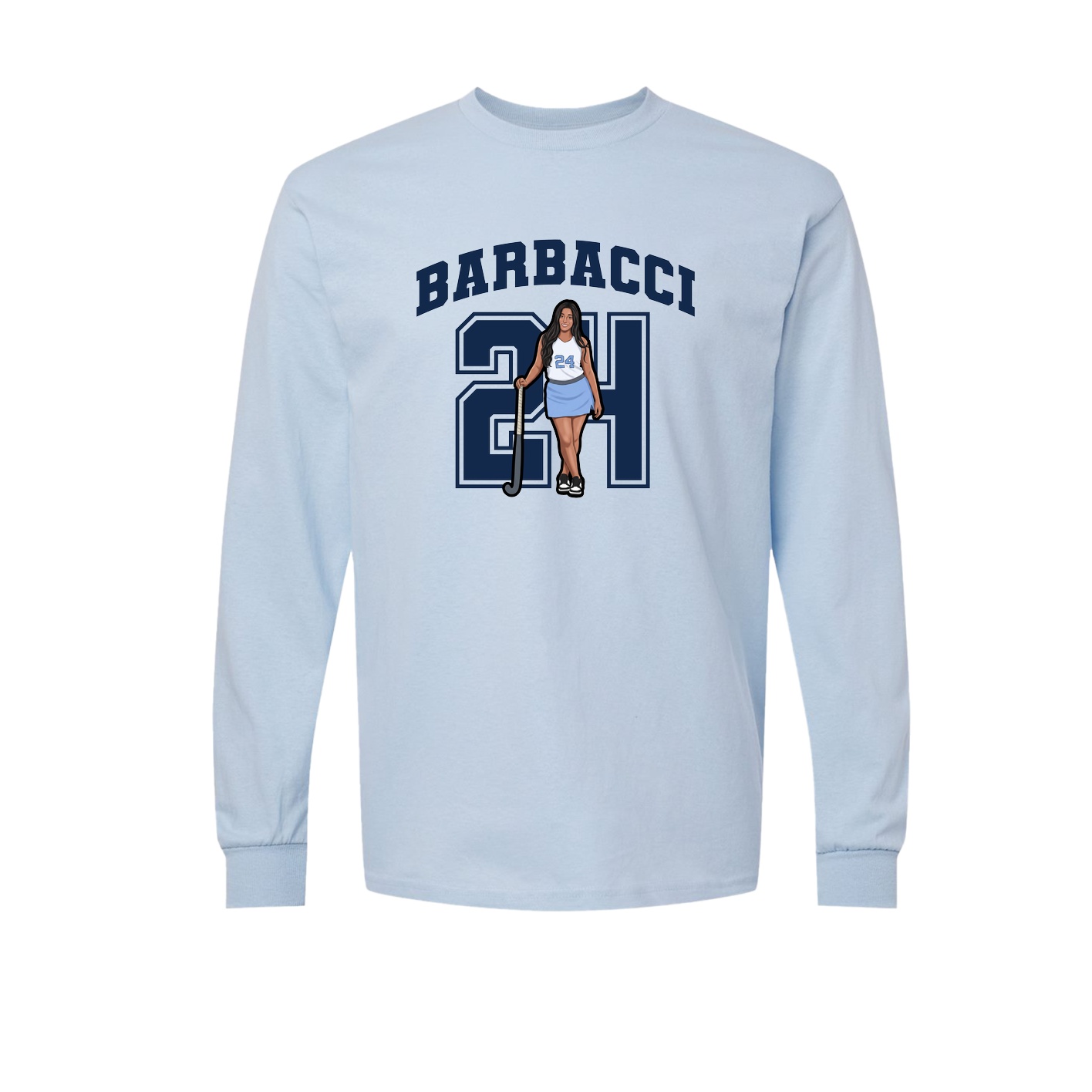 Long Sleeve Tee — Number in Light Blue