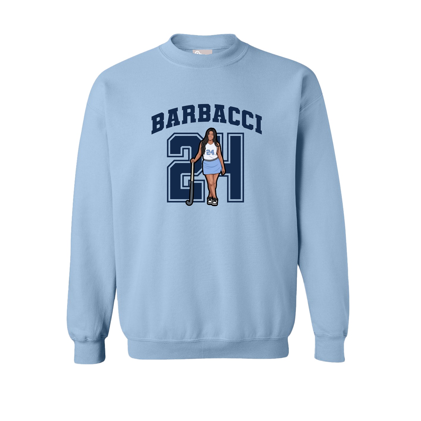 Fleece Crew — Number in Light Blue