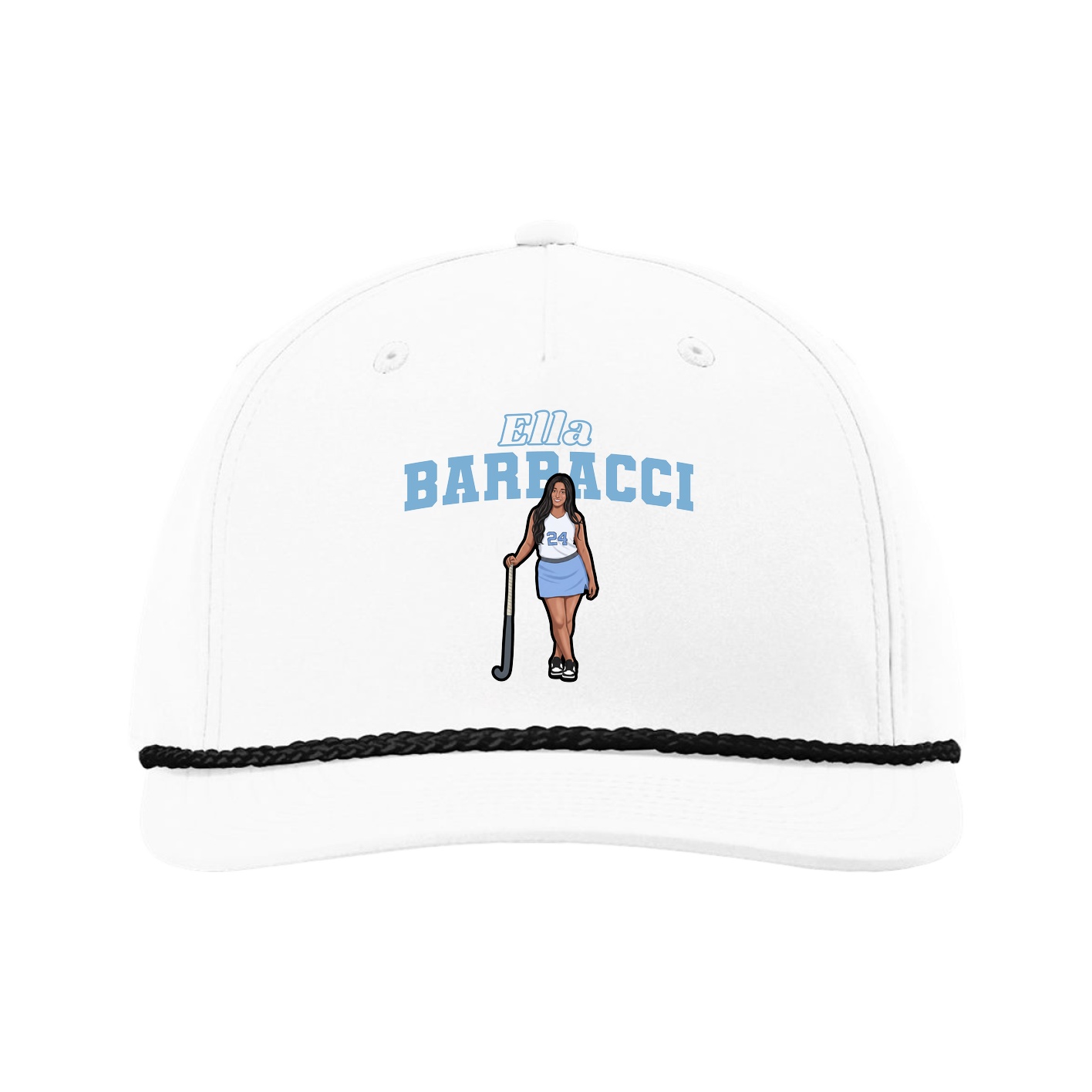 Five-Panel Classic Rope Cap — Name Arch in White