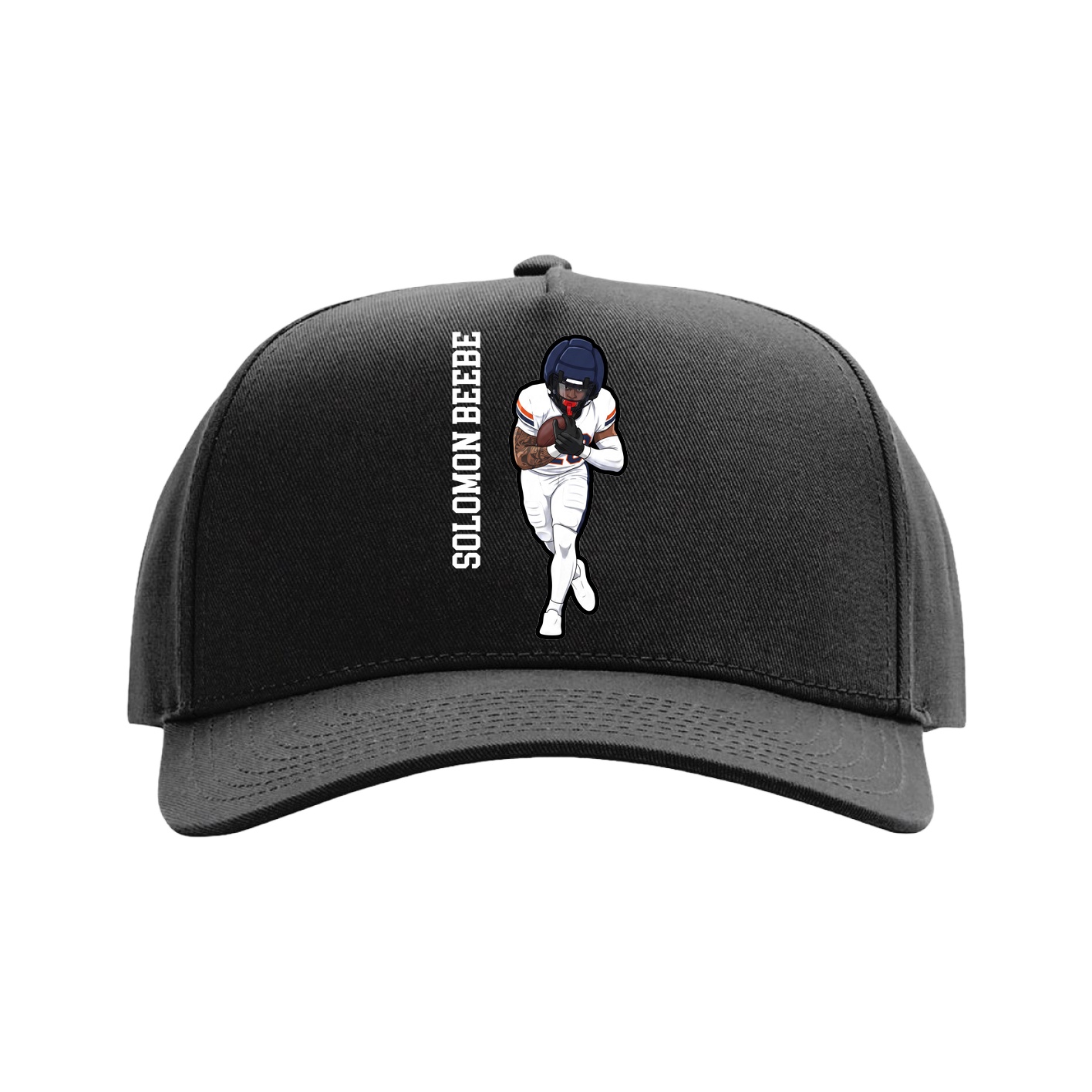 Full Fabric Five-Panel Champ Cap — Name Vertical in Black