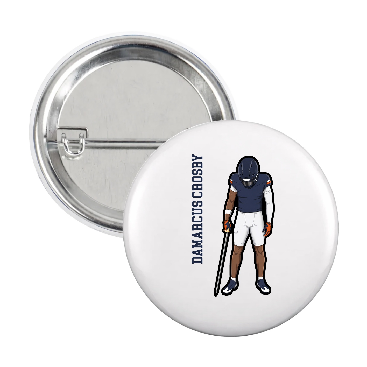 Game Day Button — Name Vertical in White