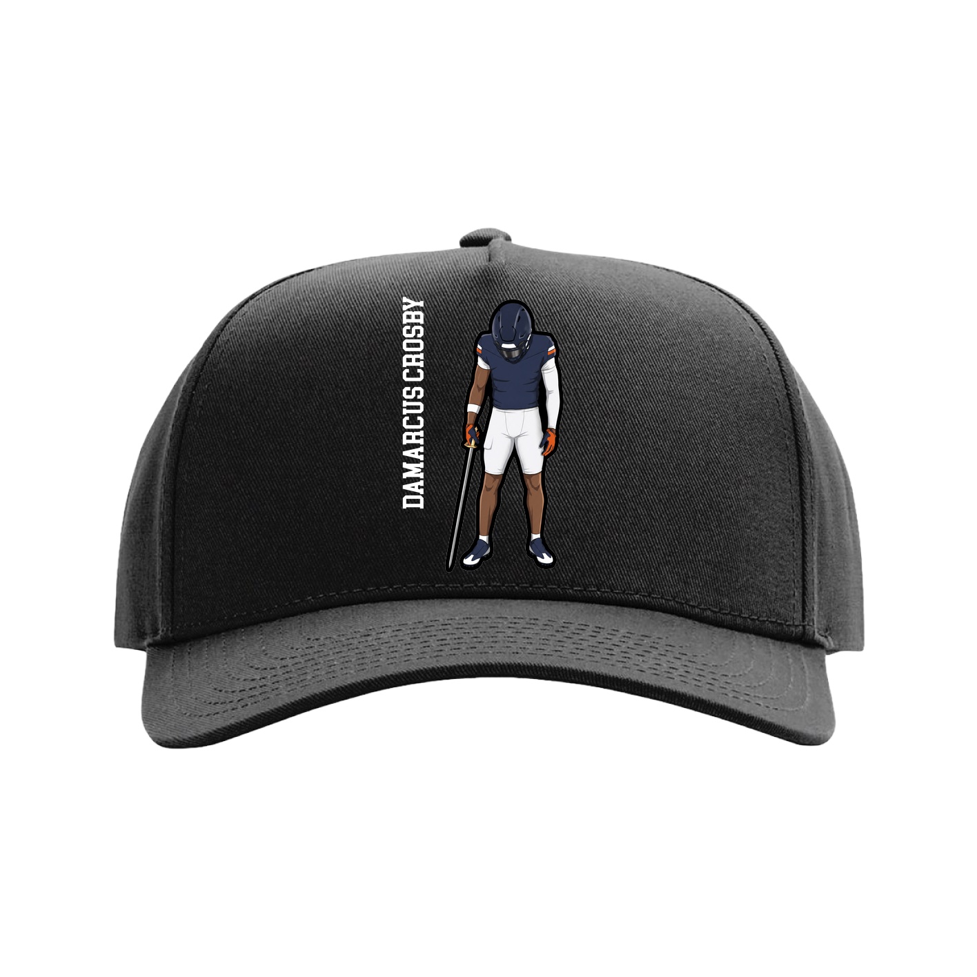 Full Fabric Five-Panel Champ Cap — Name Vertical in Black