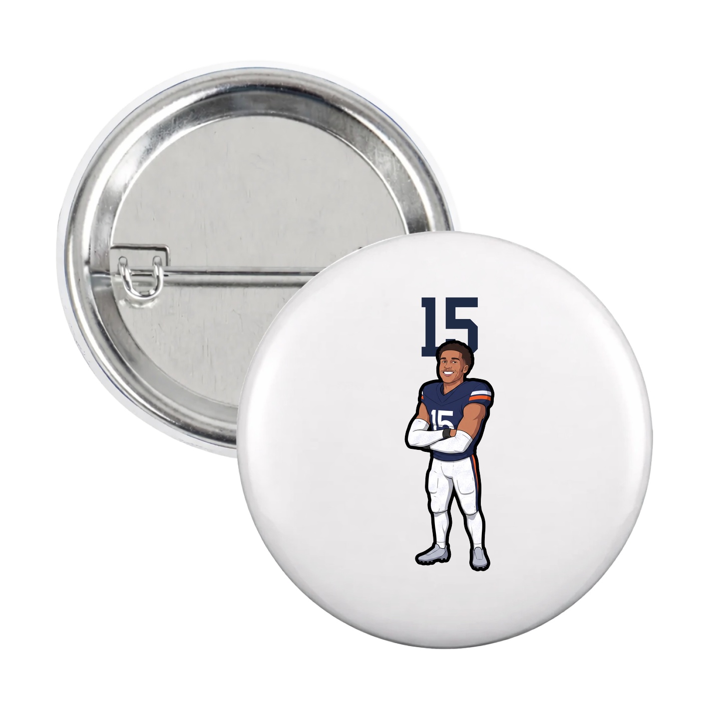 Game Day Button — Number Top in White