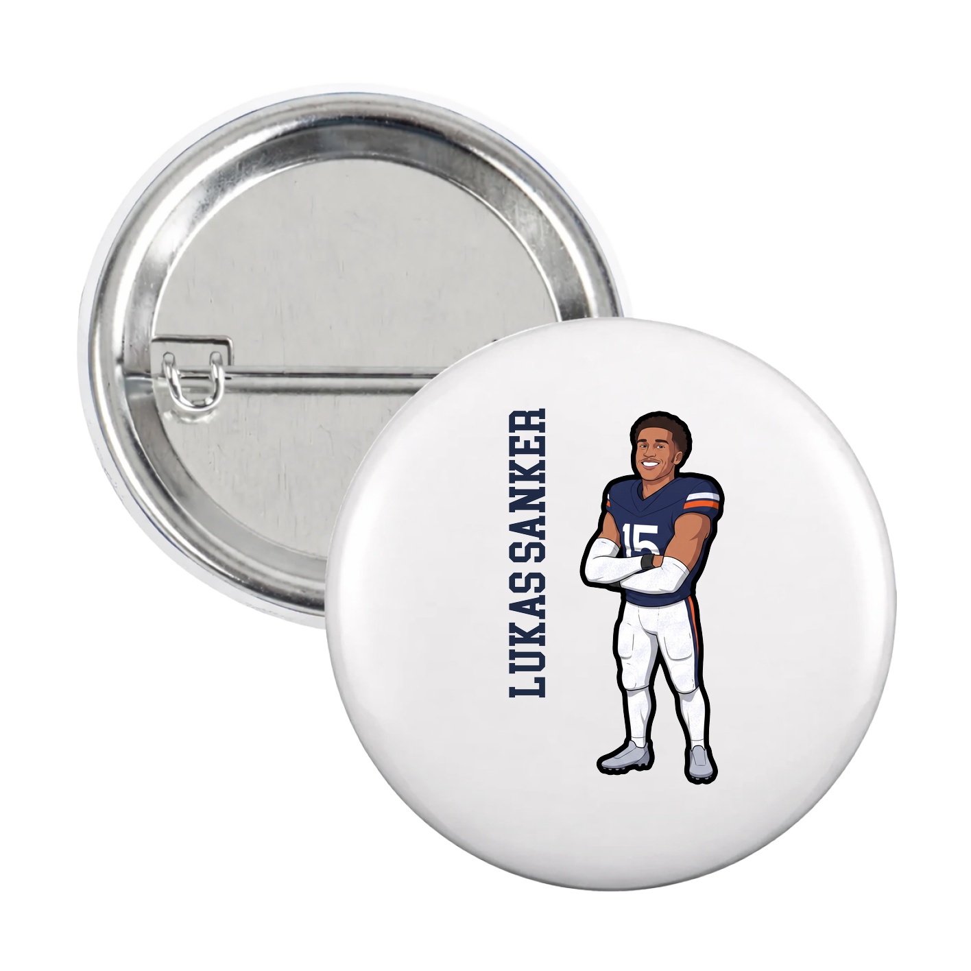 Game Day Button — Name Vertical in White