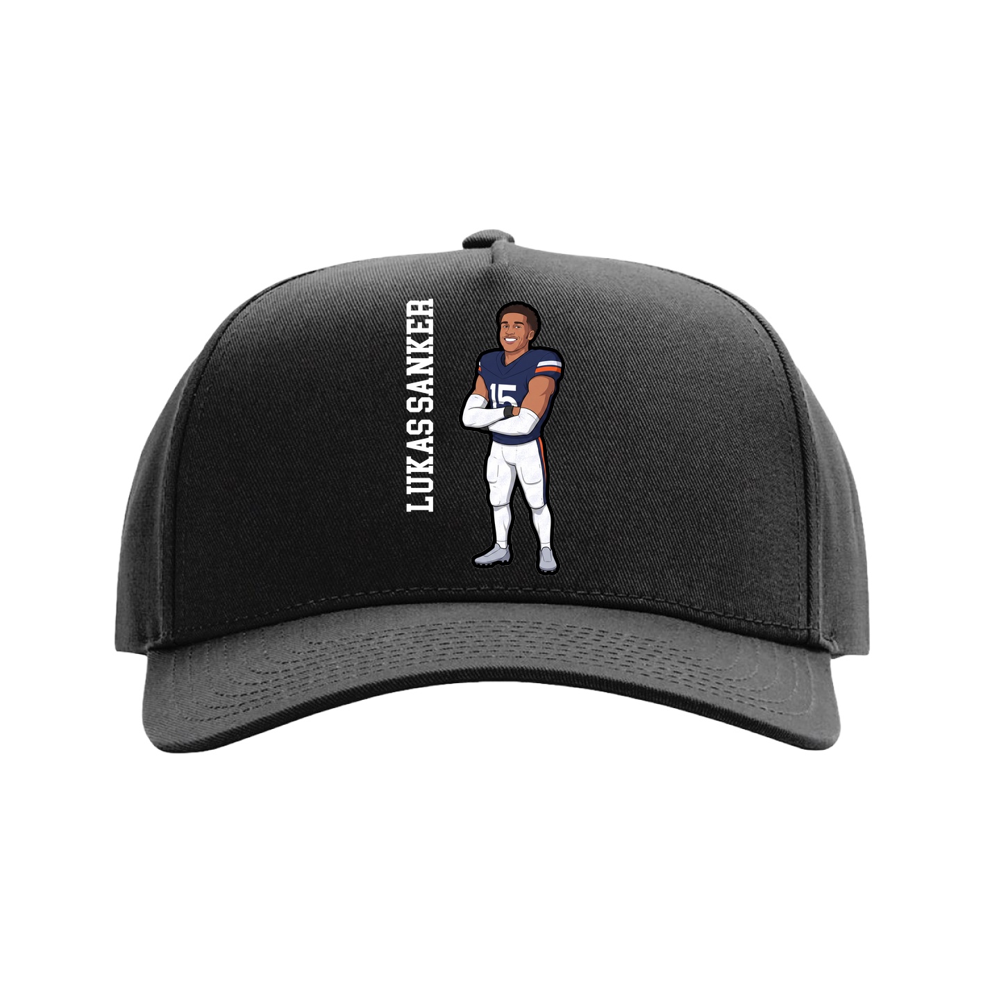 Full Fabric Five-Panel Champ Cap — Name Vertical in Black