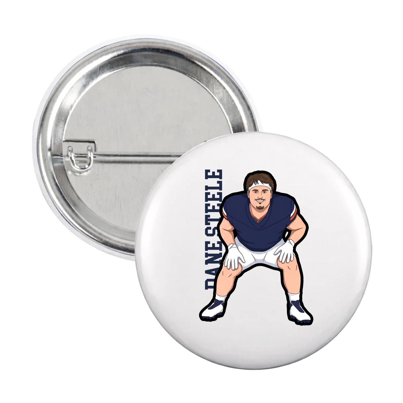 Game Day Button — Name Vertical in White