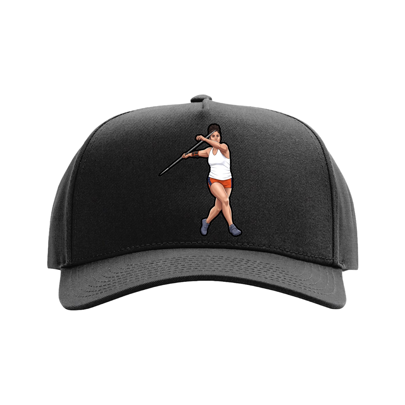 Full Fabric Five-Panel Champ Cap — Name Vertical in Black