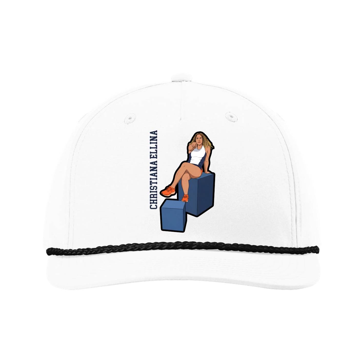 Five-Panel Classic Rope Cap — Name Vertical in White
