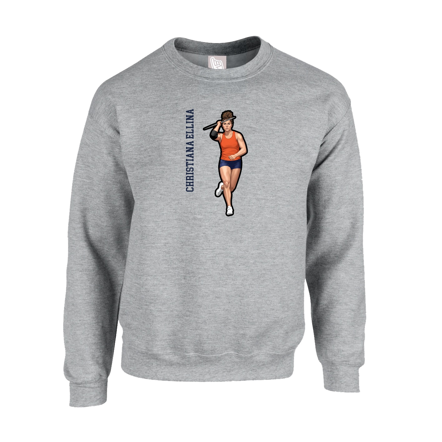 Fleece Crew — Name Vertical in Grey