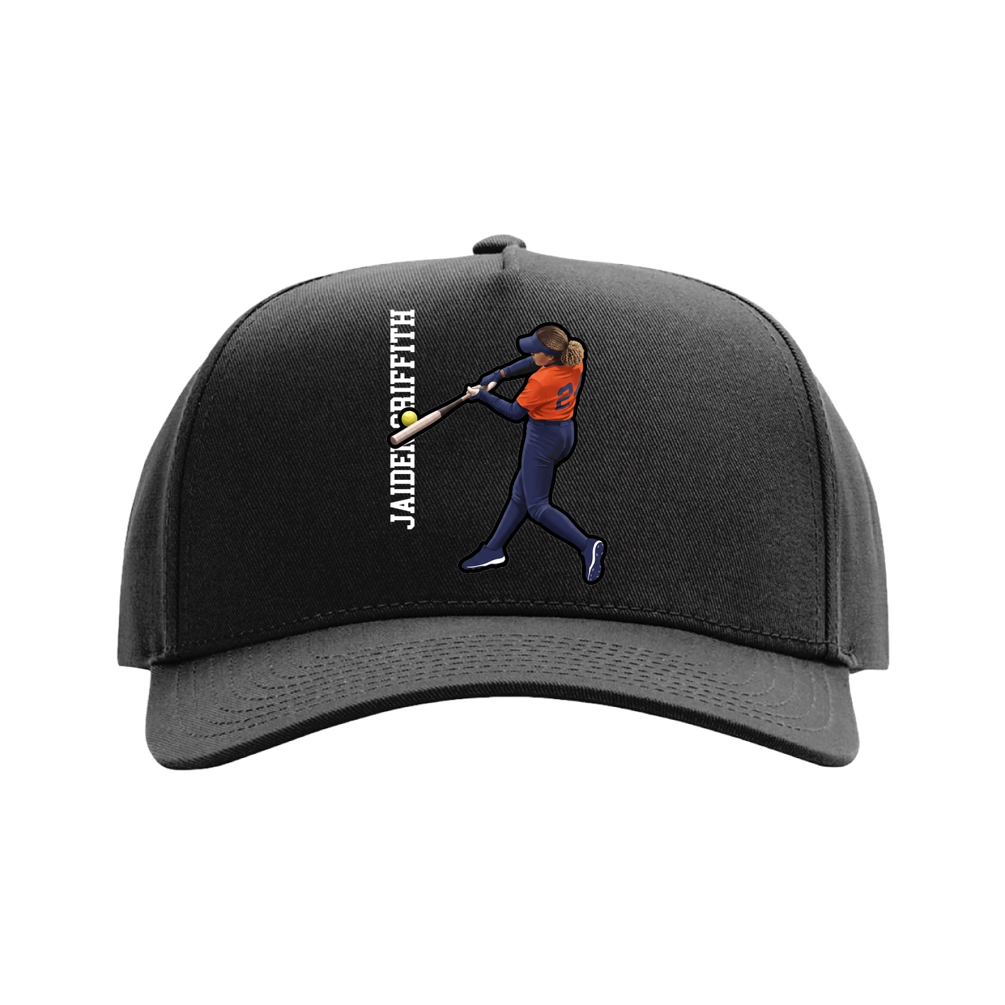 Full Fabric Five-Panel Champ Cap — Name Vertical in Black