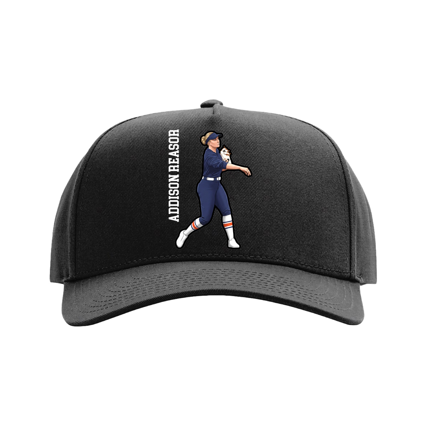 Full Fabric Five-Panel Champ Cap — Name Vertical in Black