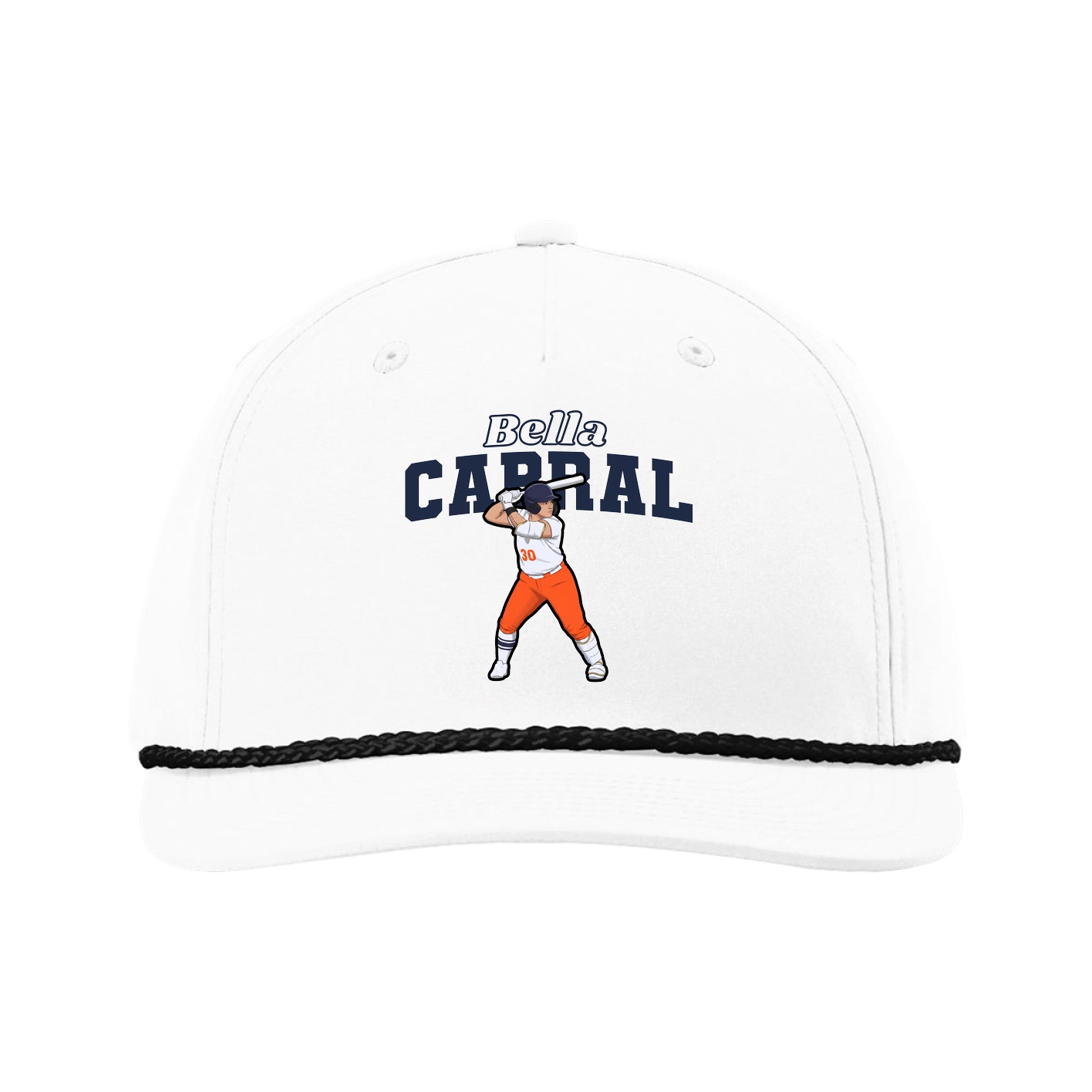 Five-Panel Classic Rope Cap — Name Arch in White
