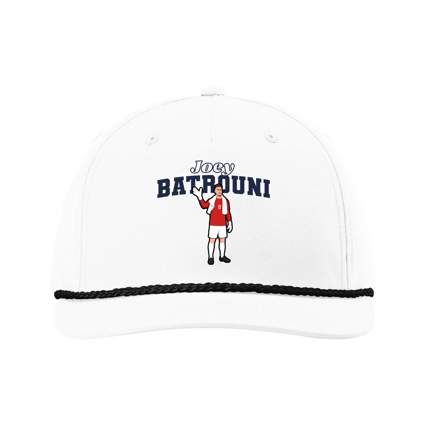 Five-Panel Classic Rope Cap — Name Arch in White