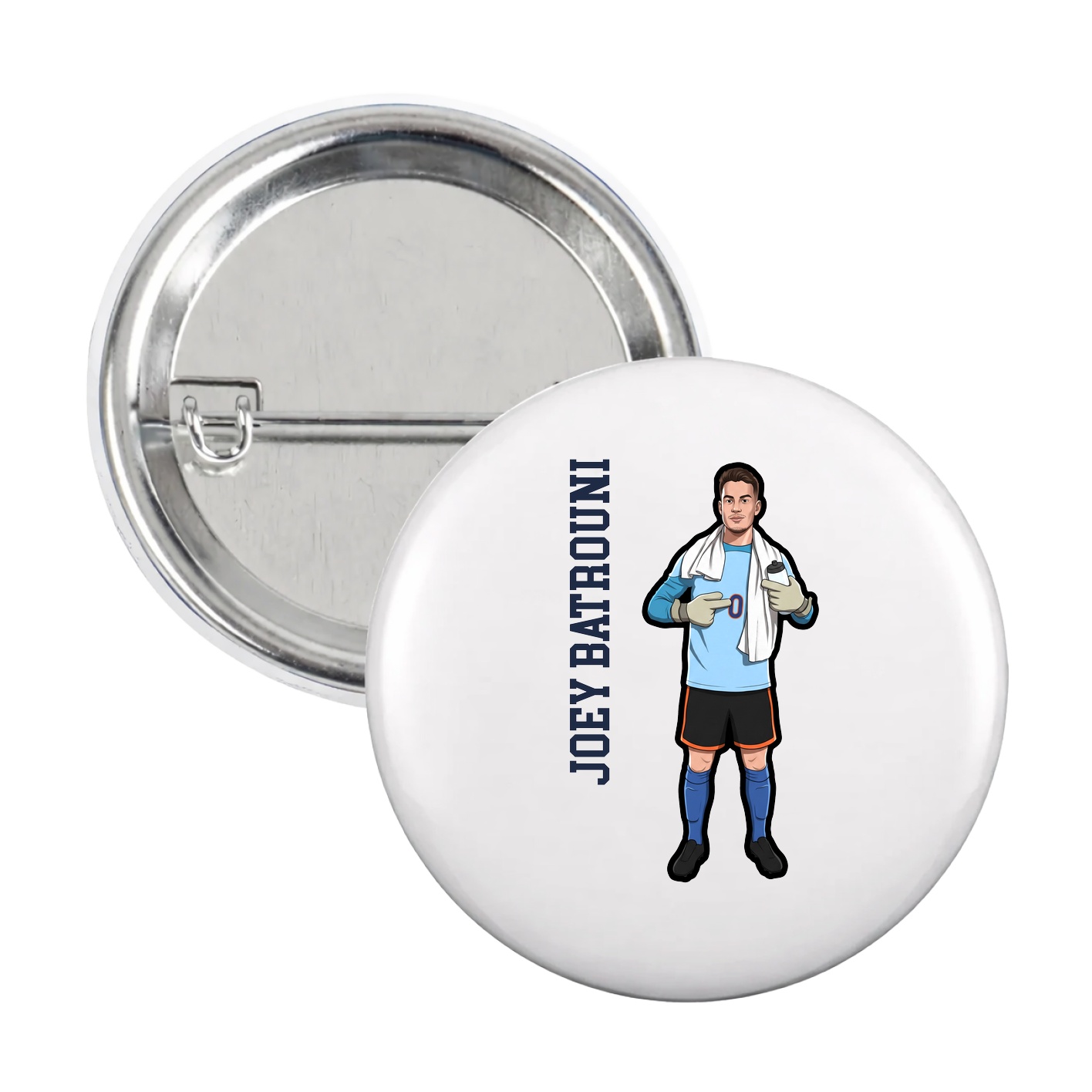 Game Day Button — Name Vertical in White