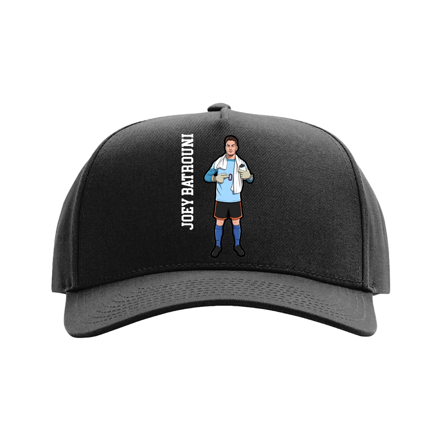 Full Fabric Five-Panel Champ Cap — Name Vertical in Black
