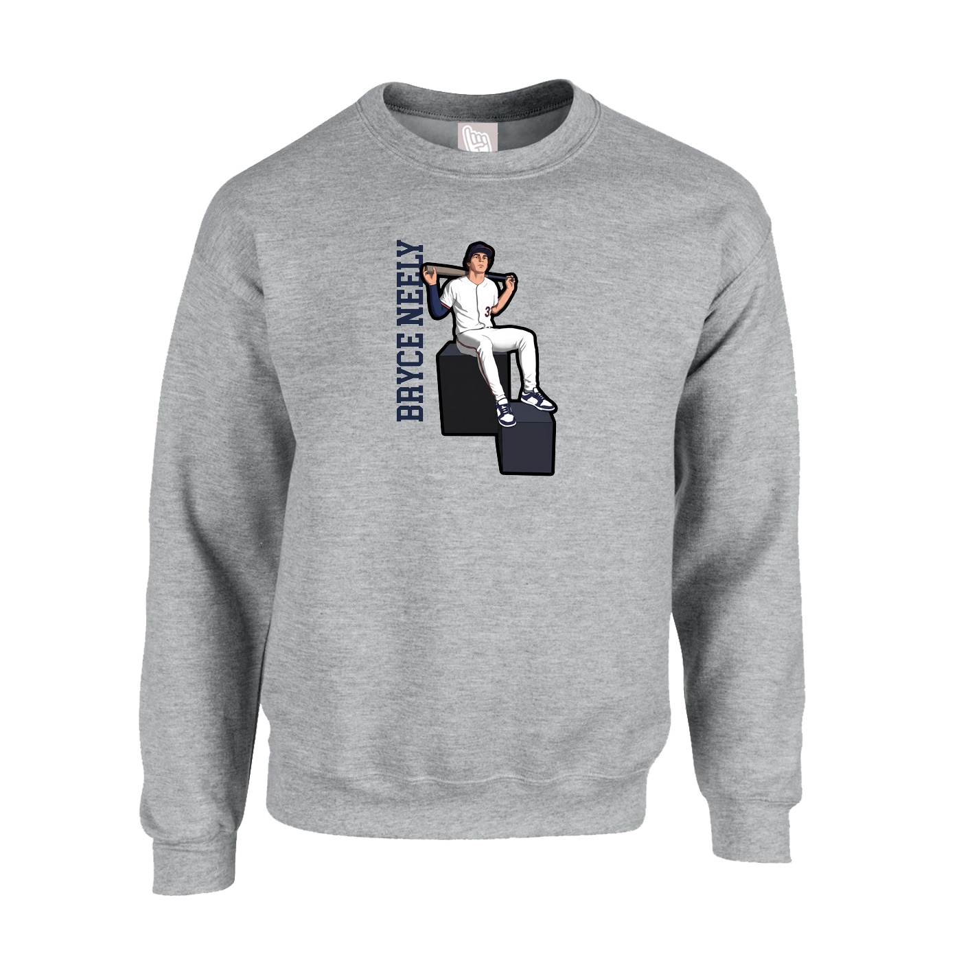 Fleece Crew — Name Vertical in Grey