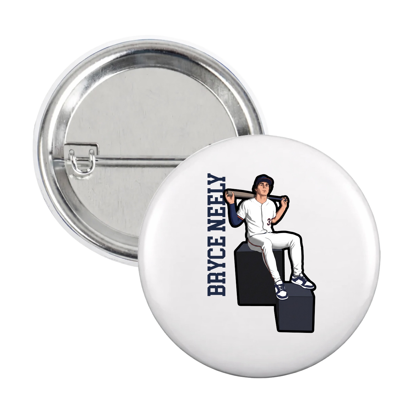 Game Day Button — Name Vertical in White