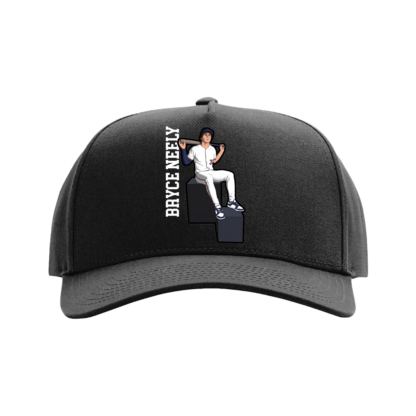 Full Fabric Five-Panel Champ Cap — Name Vertical in Black