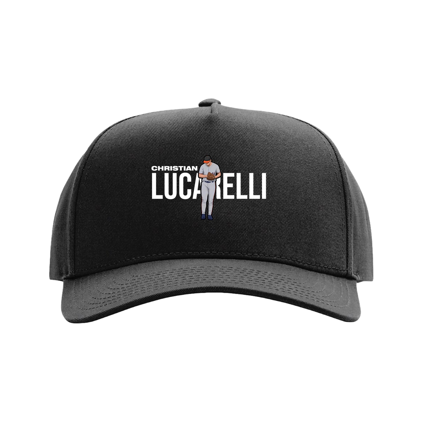 Full Fabric Five-Panel Champ Cap — Player Name in Black