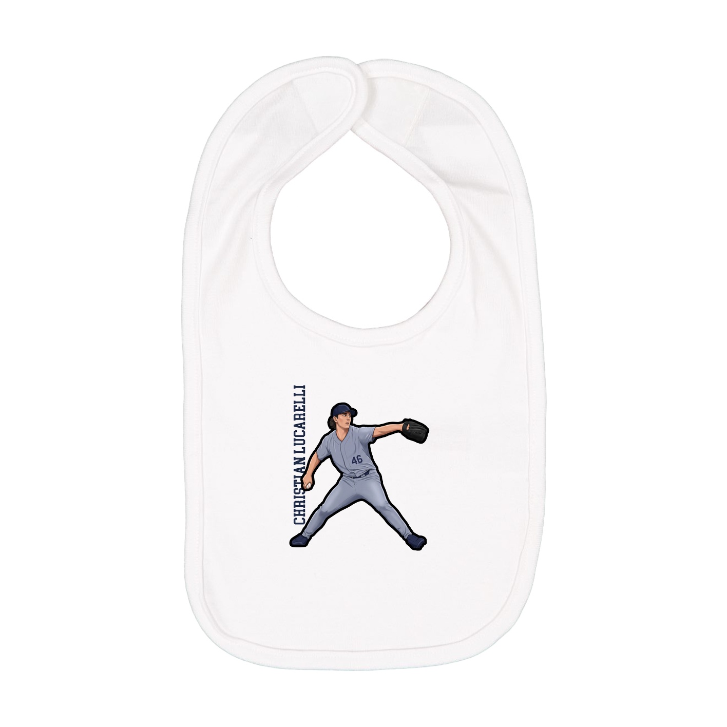 Infant Bib — Name Vertical in White