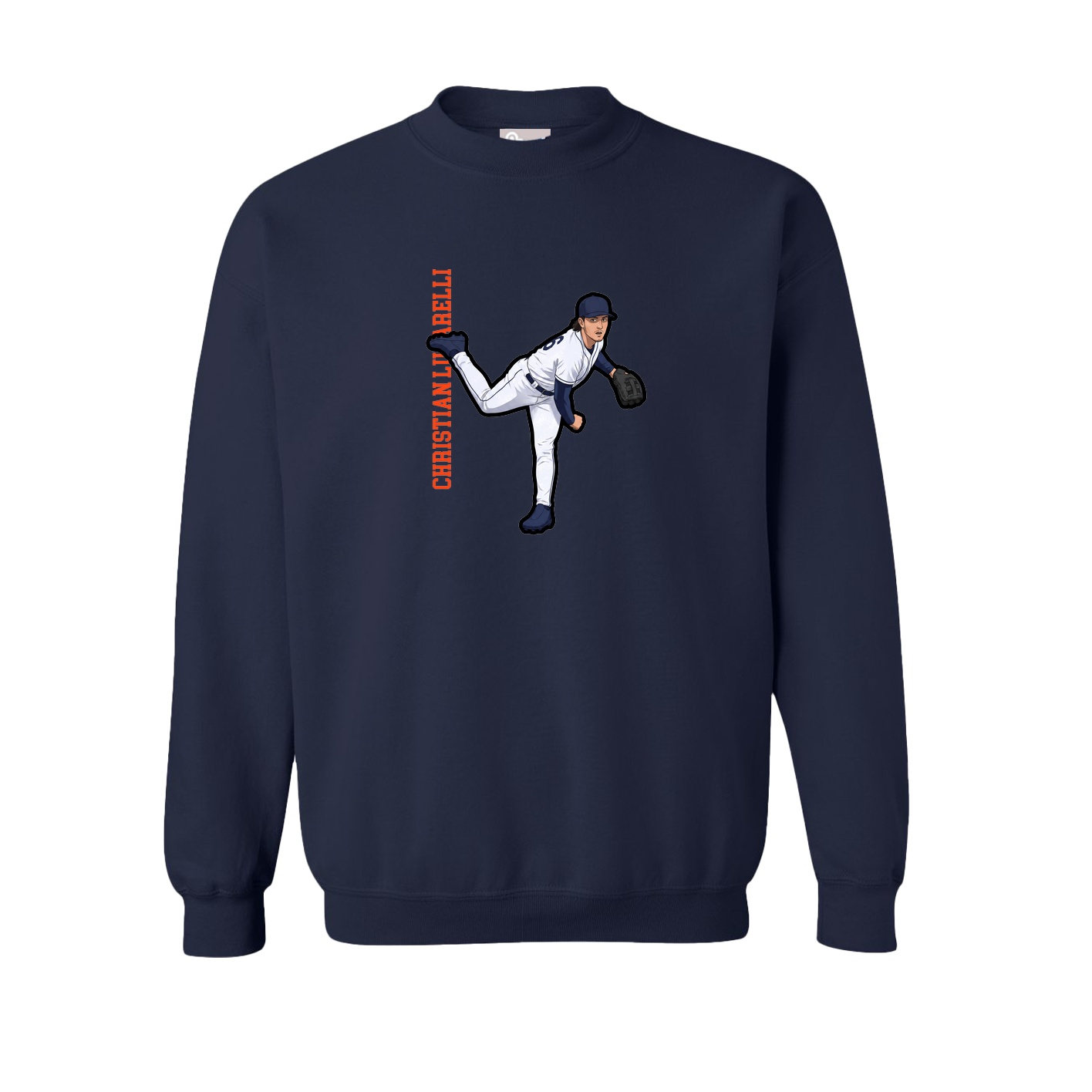 Fleece Crew — Name Vertical in Navy