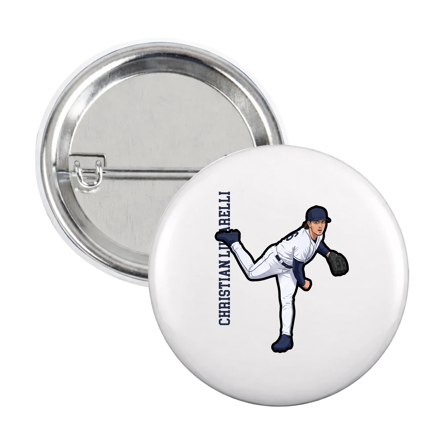 Game Day Button — Name Vertical in White