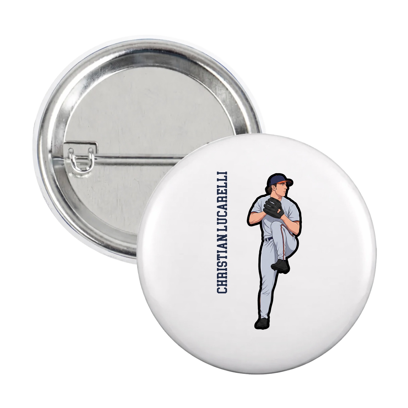 Game Day Button — Name Vertical in White