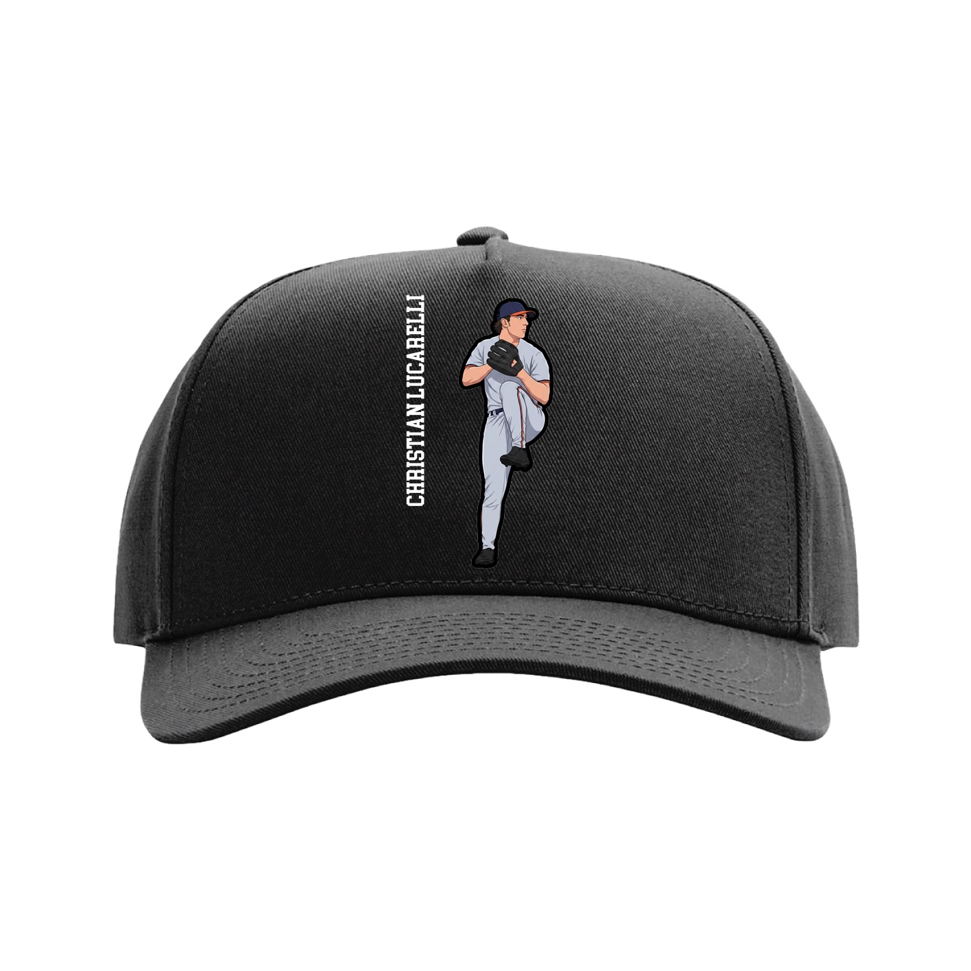 Full Fabric Five-Panel Champ Cap — Name Vertical in Black
