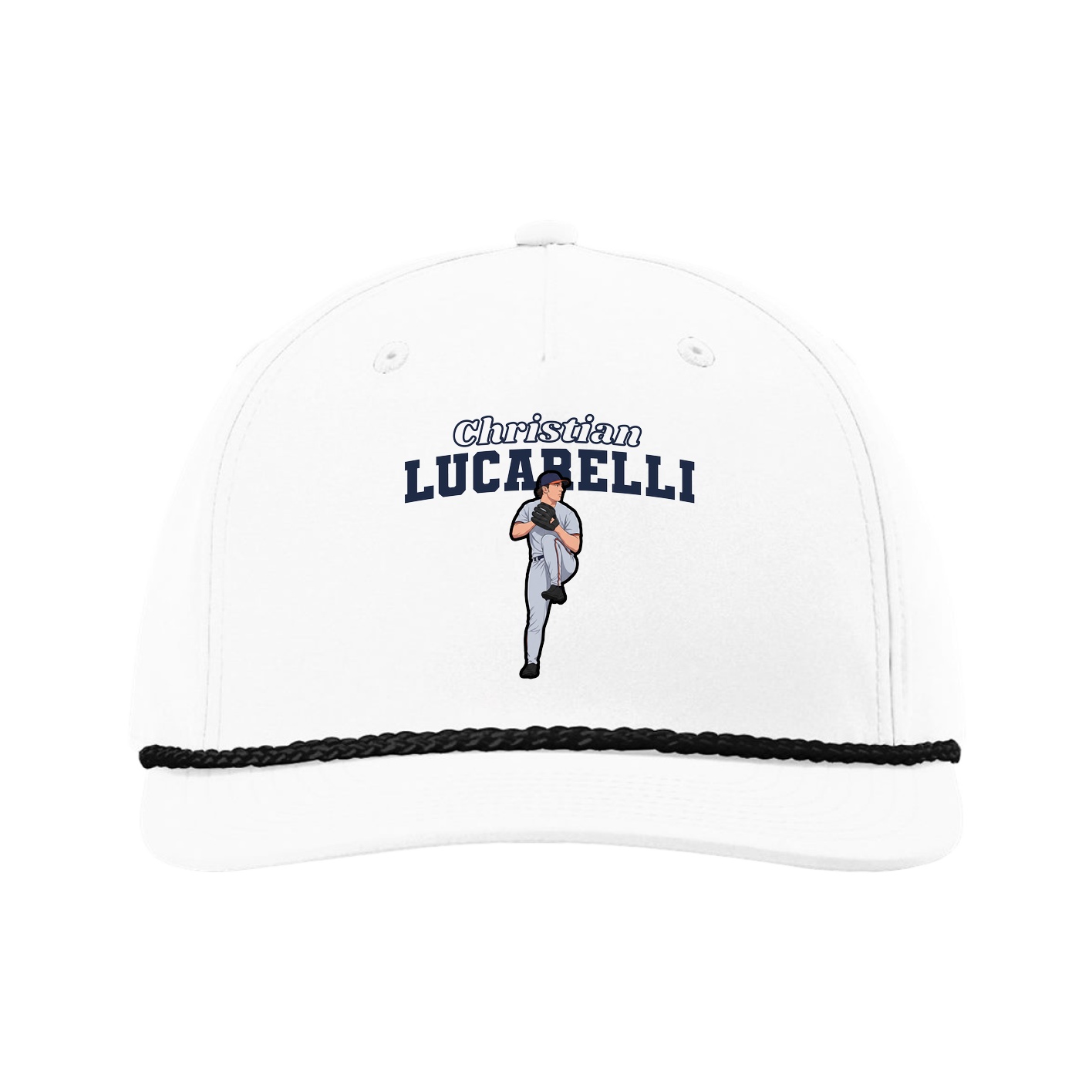 Five-Panel Classic Rope Cap — Name Arch in White