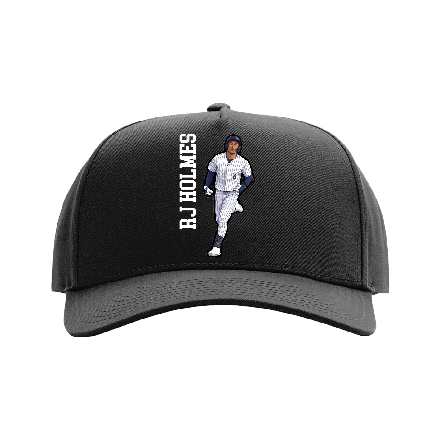 Full Fabric Five-Panel Champ Cap — Name Vertical in Black