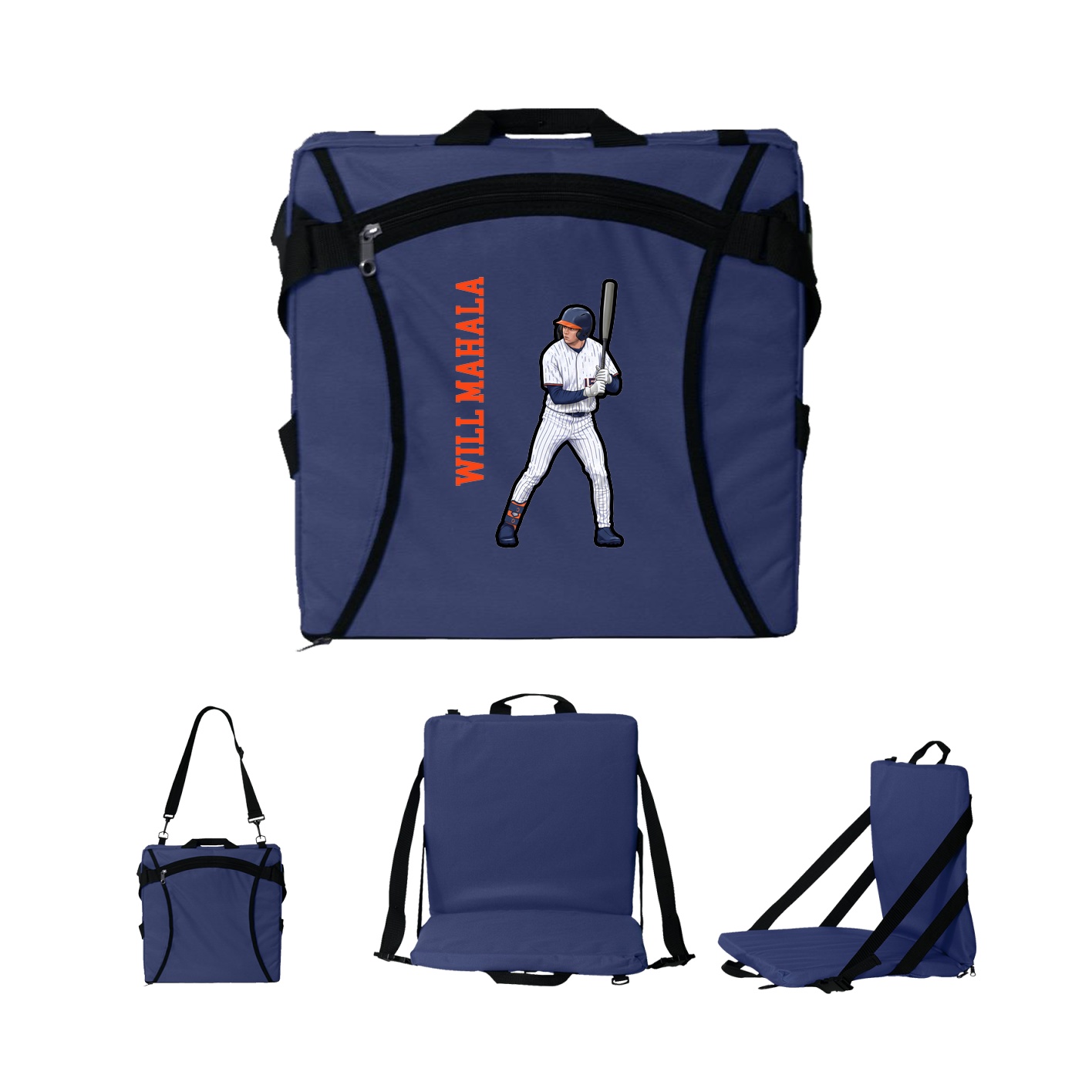 Folding Stadium Seat — Name Vertical in Navy