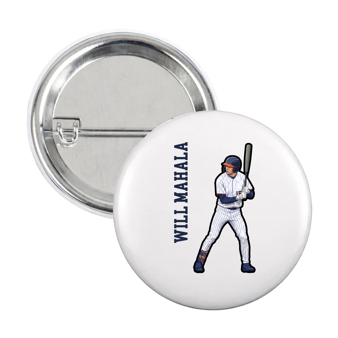 Game Day Button — Name Vertical in White