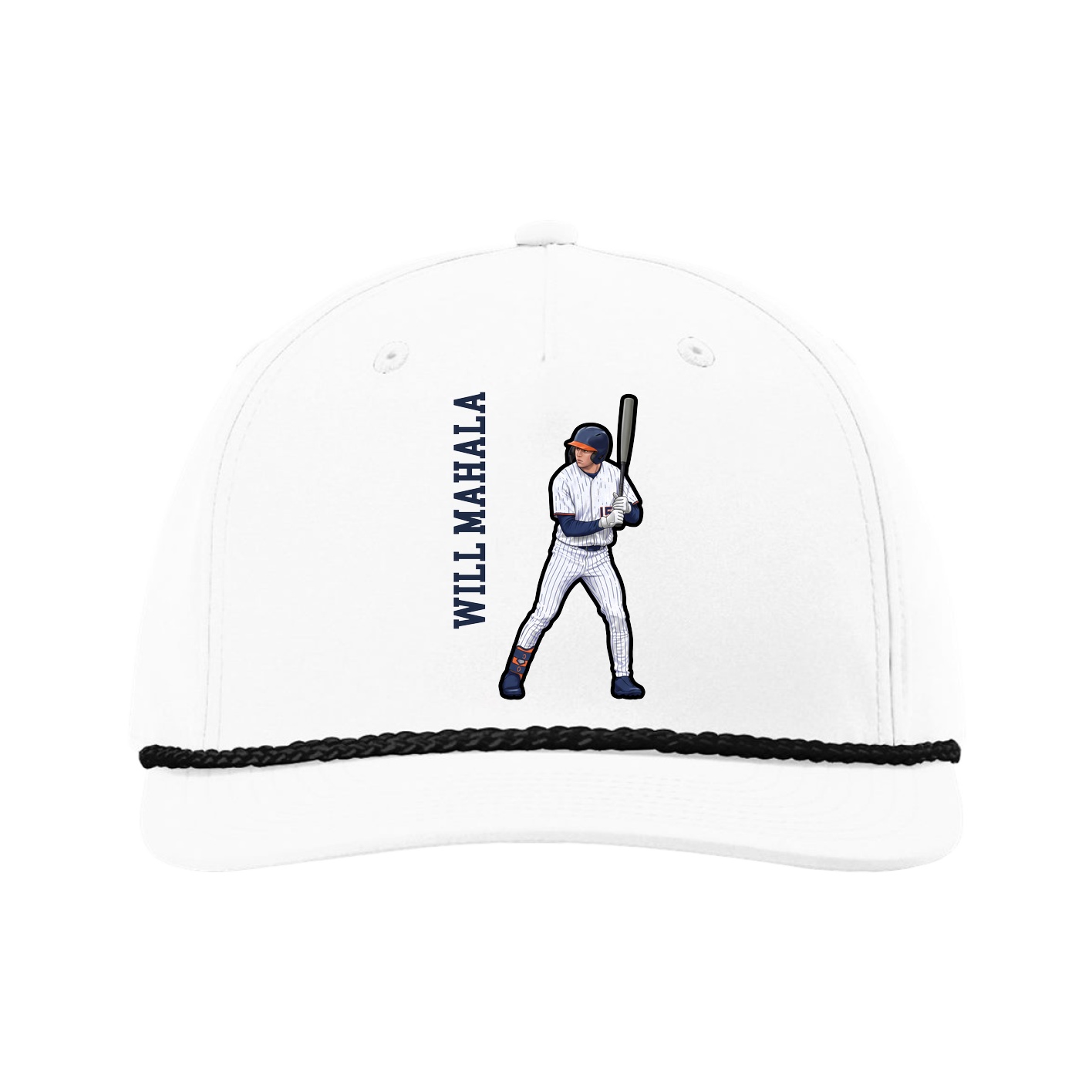 Five-Panel Classic Rope Cap — Name Vertical in White