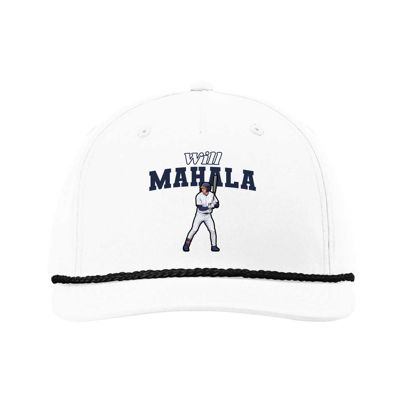 Five-Panel Classic Rope Cap — Name Arch in White