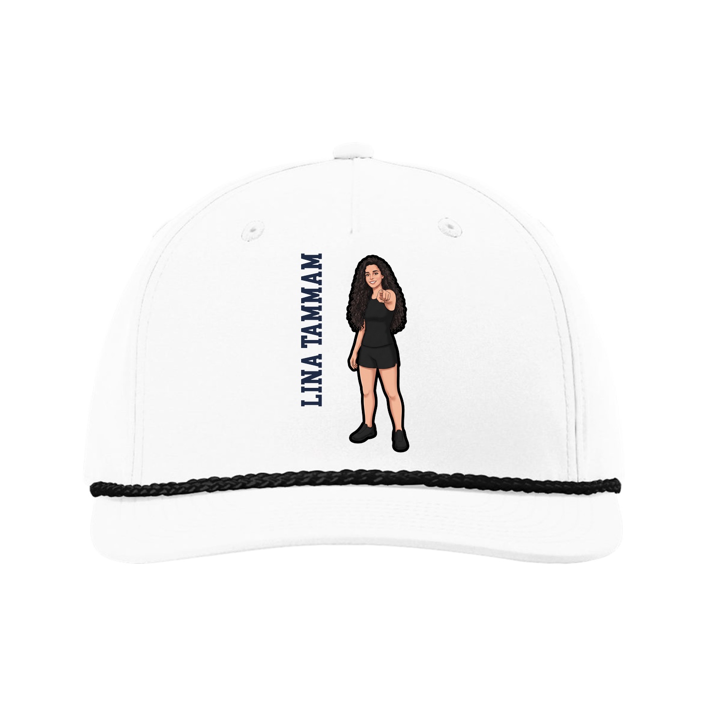 Five-Panel Classic Rope Cap — Name Vertical in White