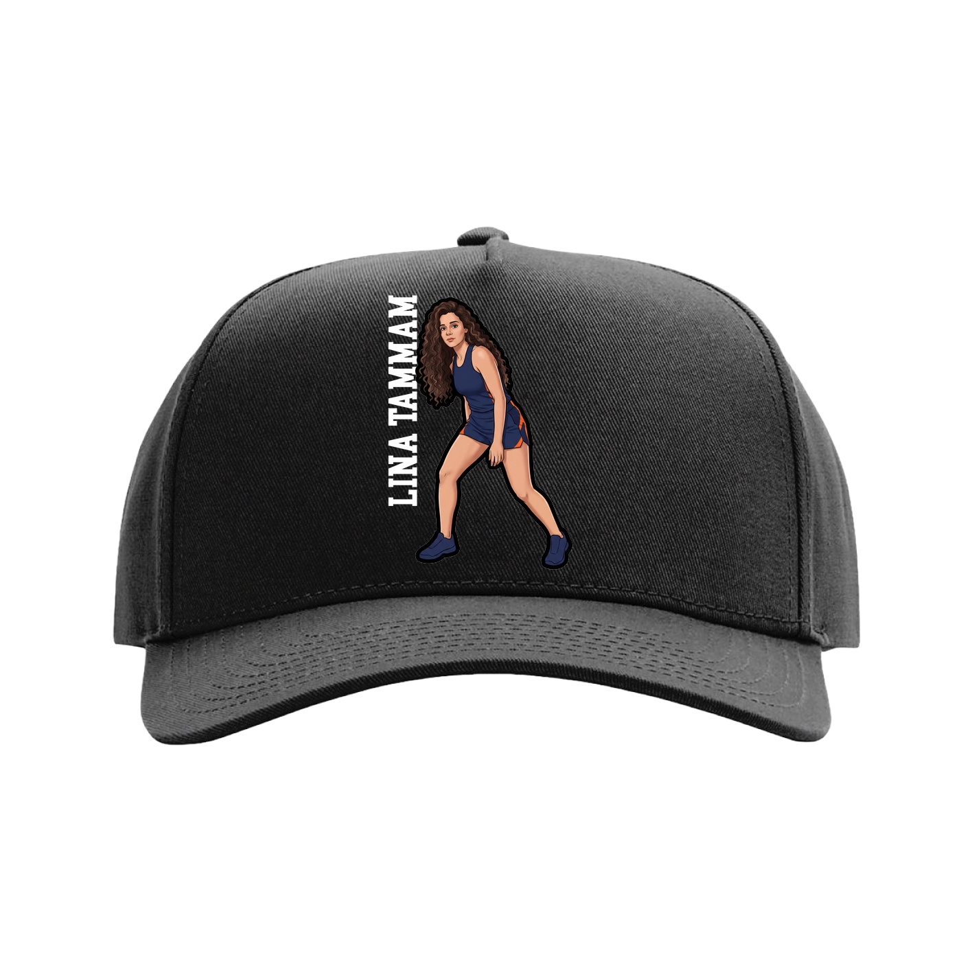 Full Fabric Five-Panel Champ Cap — Name Vertical in Black