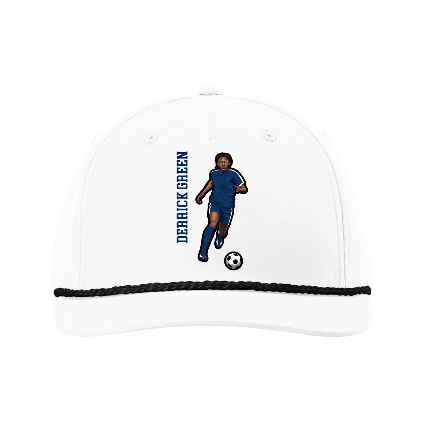 Five-Panel Classic Rope Cap — Name Vertical in White