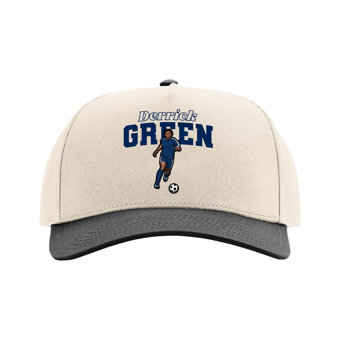 Full Fabric Five-Panel Champ Cap — Name Arch in Cream/Black