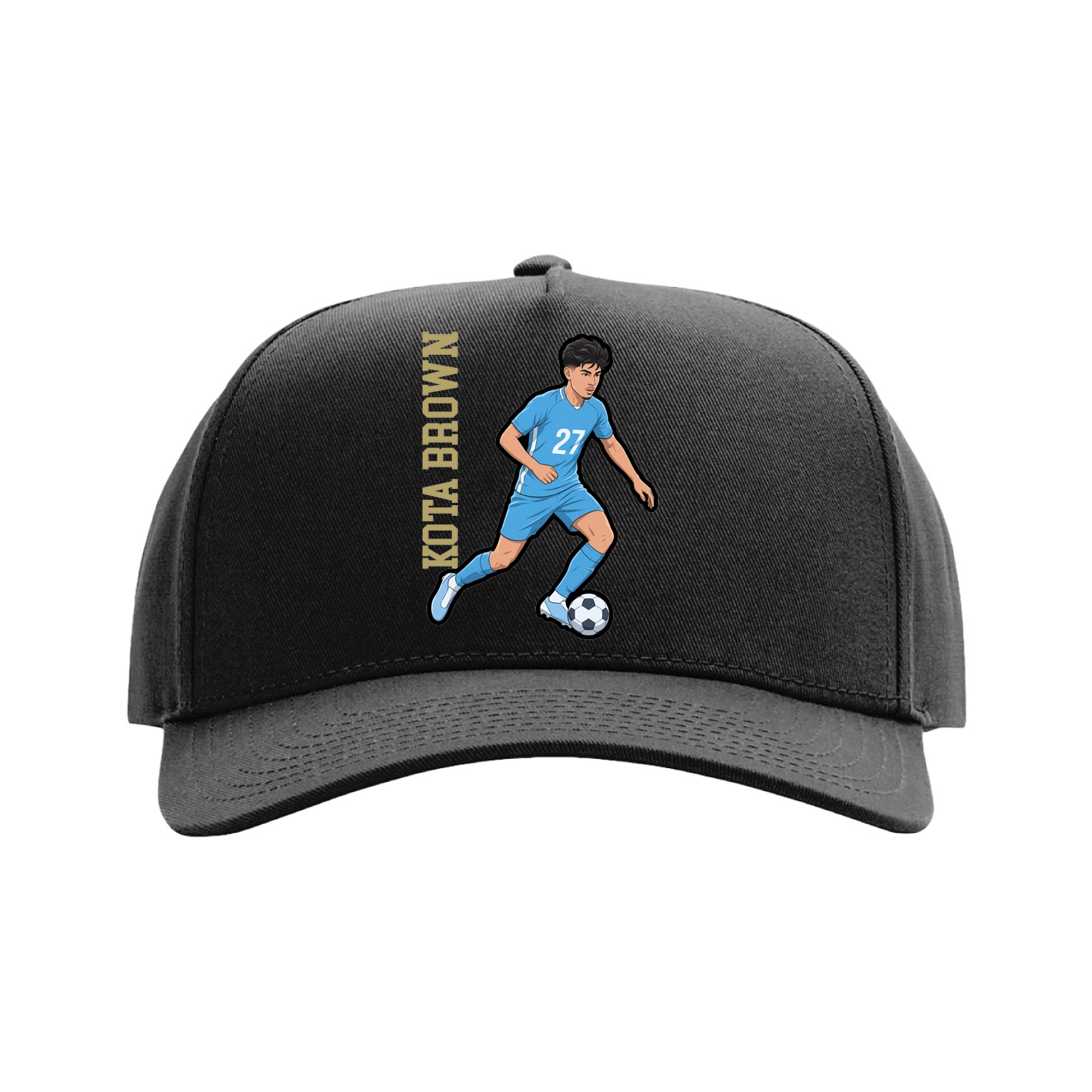 Full Fabric Five-Panel Champ Cap — Name Vertical in Black