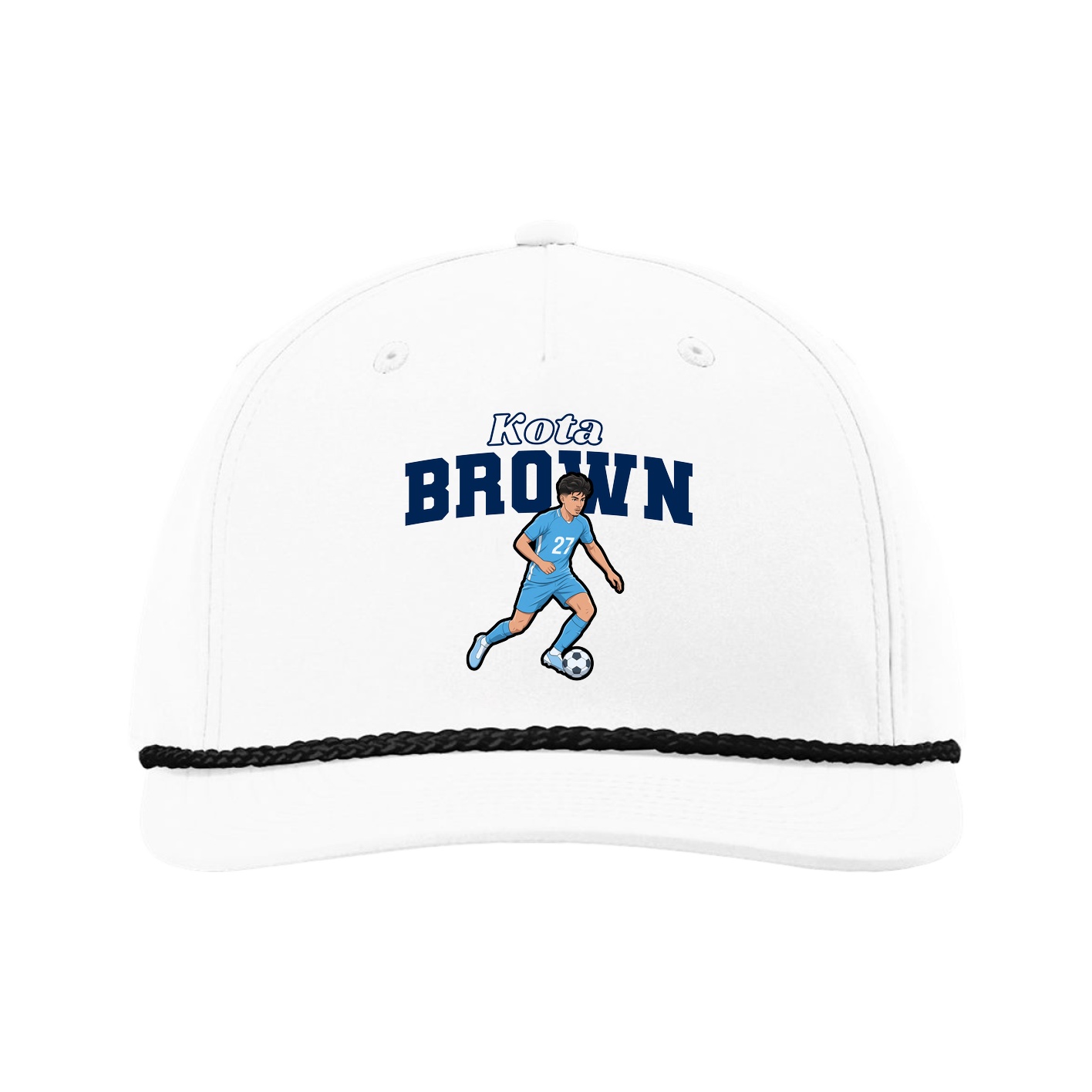 Five-Panel Classic Rope Cap — Name Arch in White