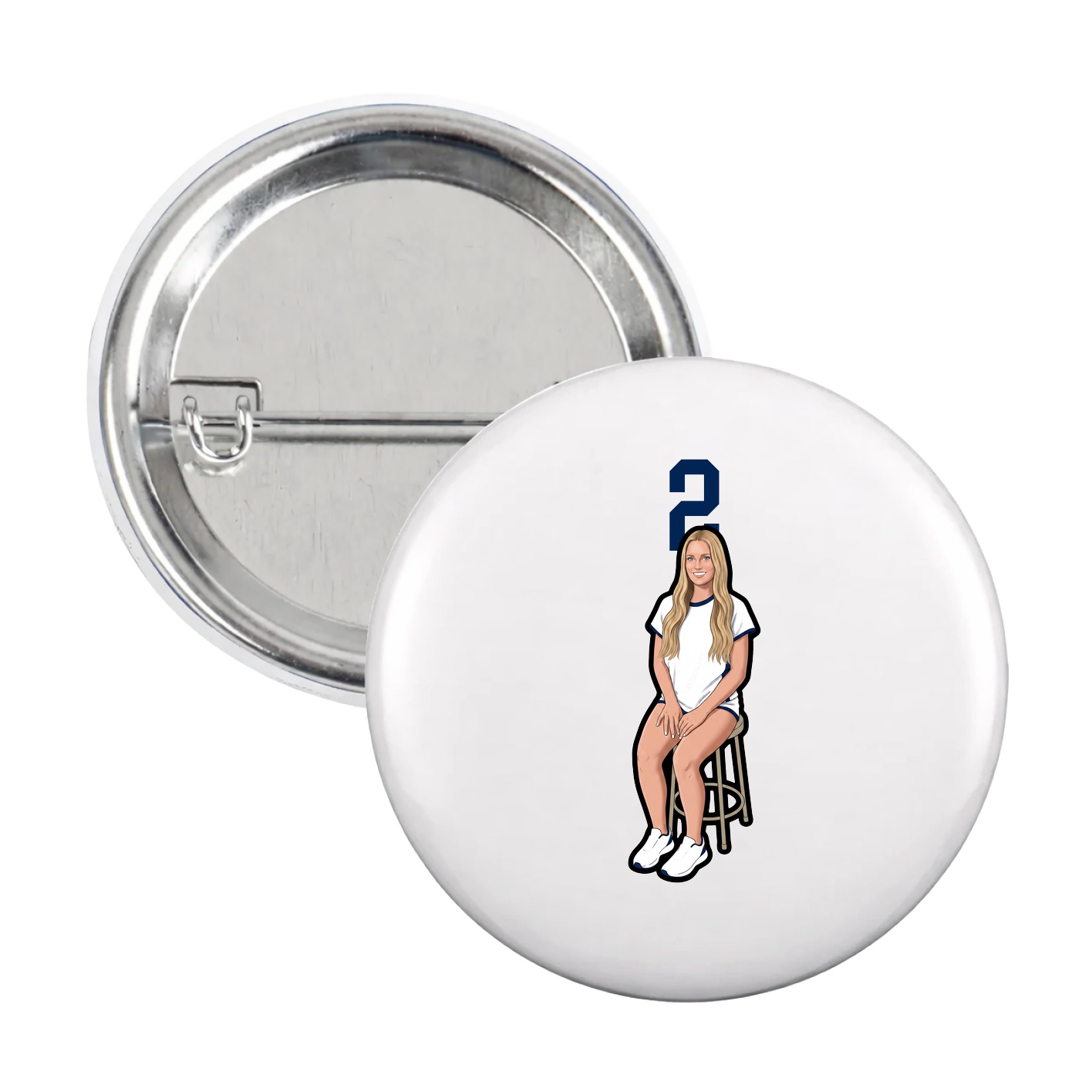 Game Day Button — Number Top in White