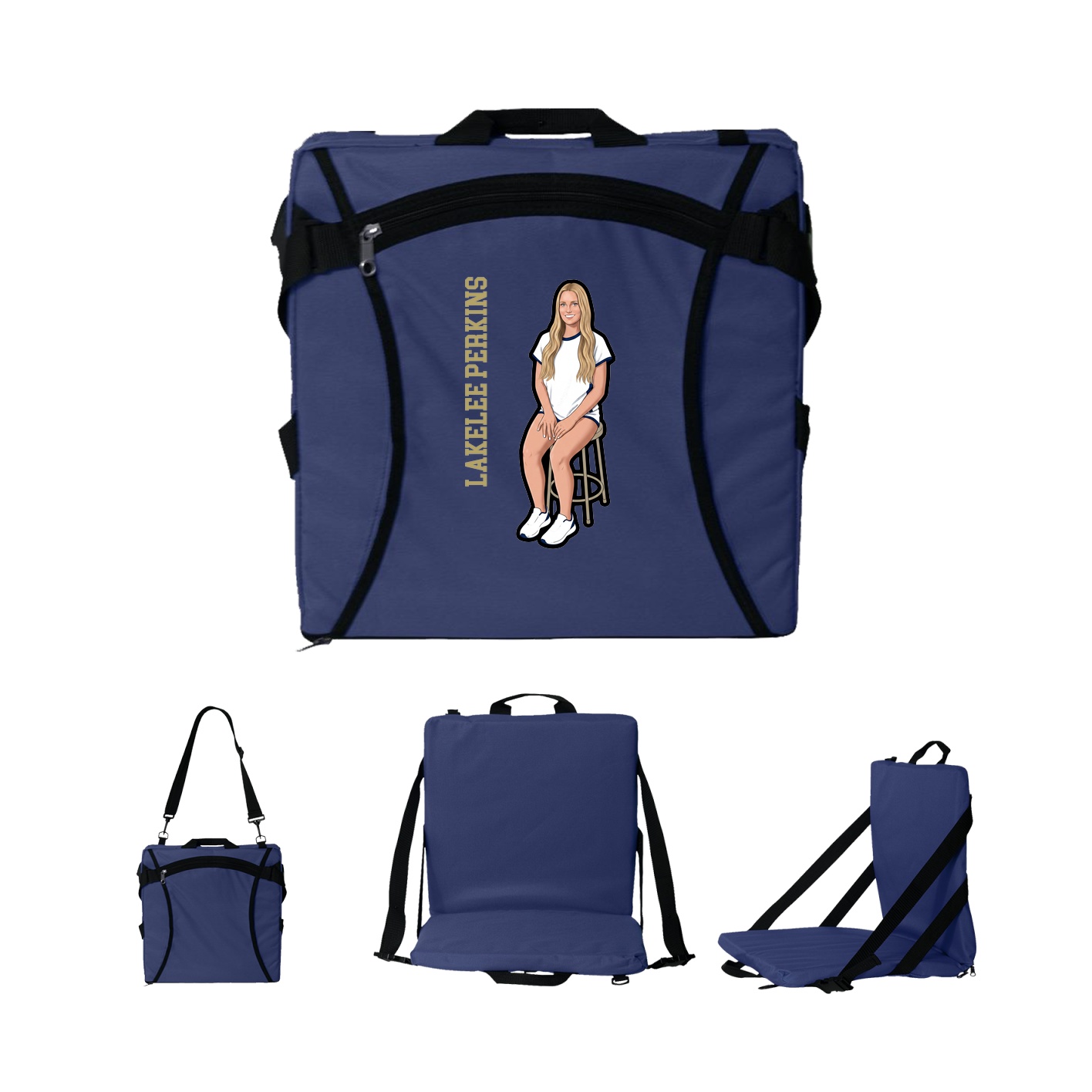 Folding Stadium Seat — Name Vertical in Navy