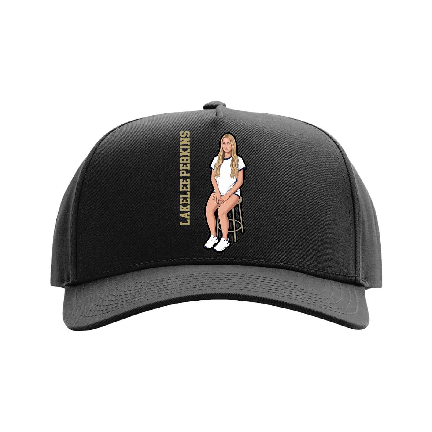 Full Fabric Five-Panel Champ Cap — Name Vertical in Black