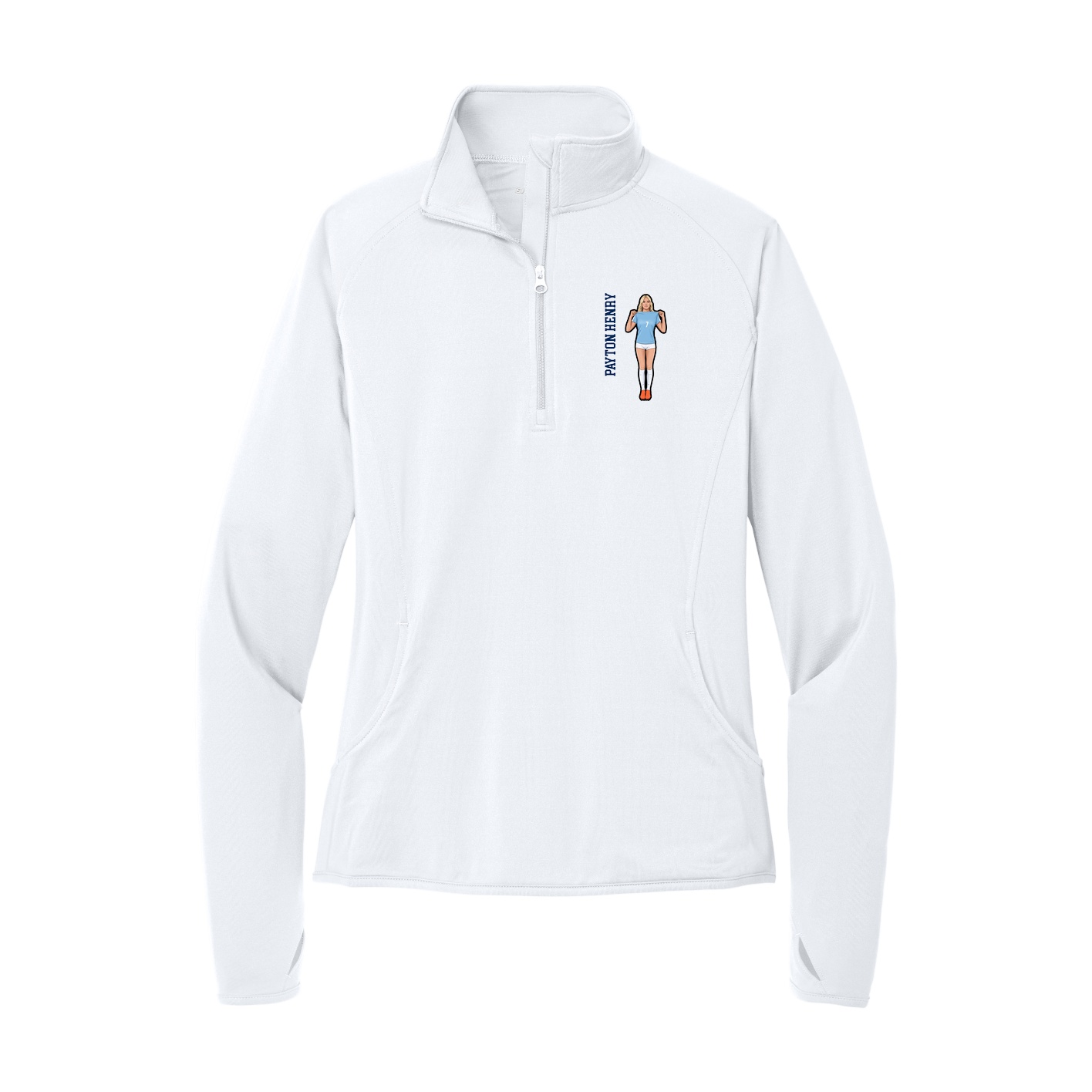 Women's Q-Zip Pullover — Name Vertical in White